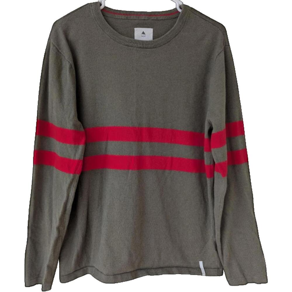 Burton Snowboards Crewneck Sweater Boxy L Olive Red Stripe Long Sleeve Pullover